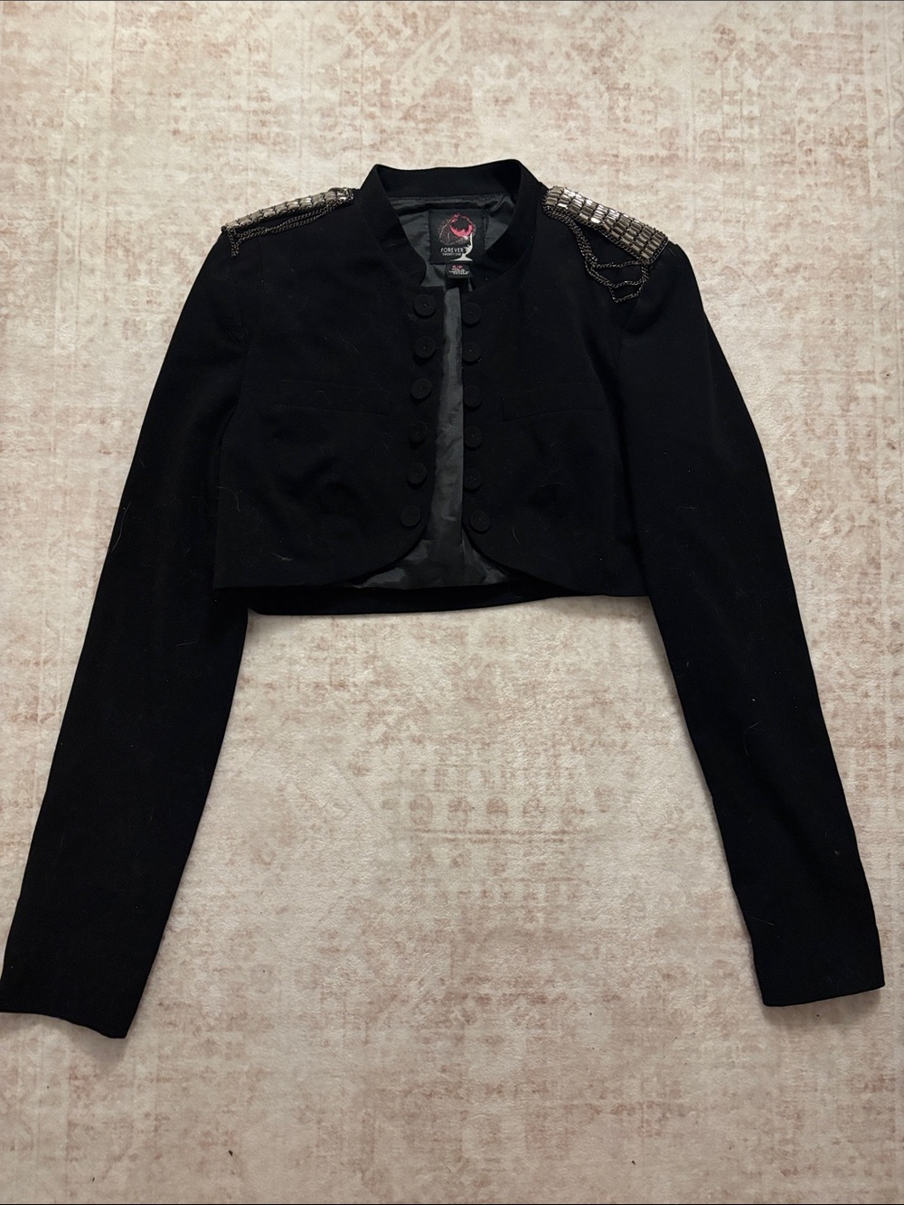 Forever 21 Black Cropped Military-Style Blazer with Embellished Epaulettes